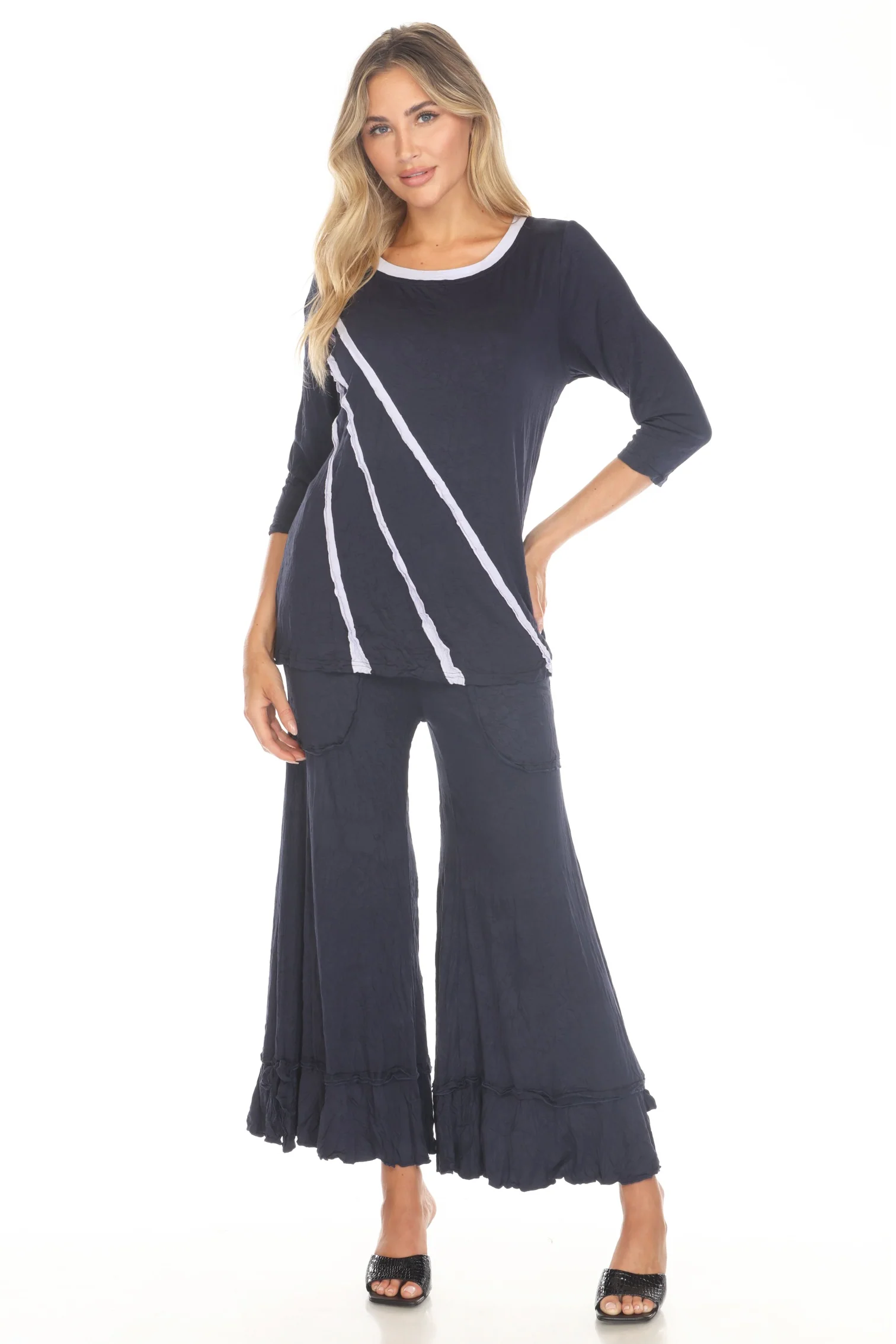 Ava Top and Patch Crop Pant Set - Navy