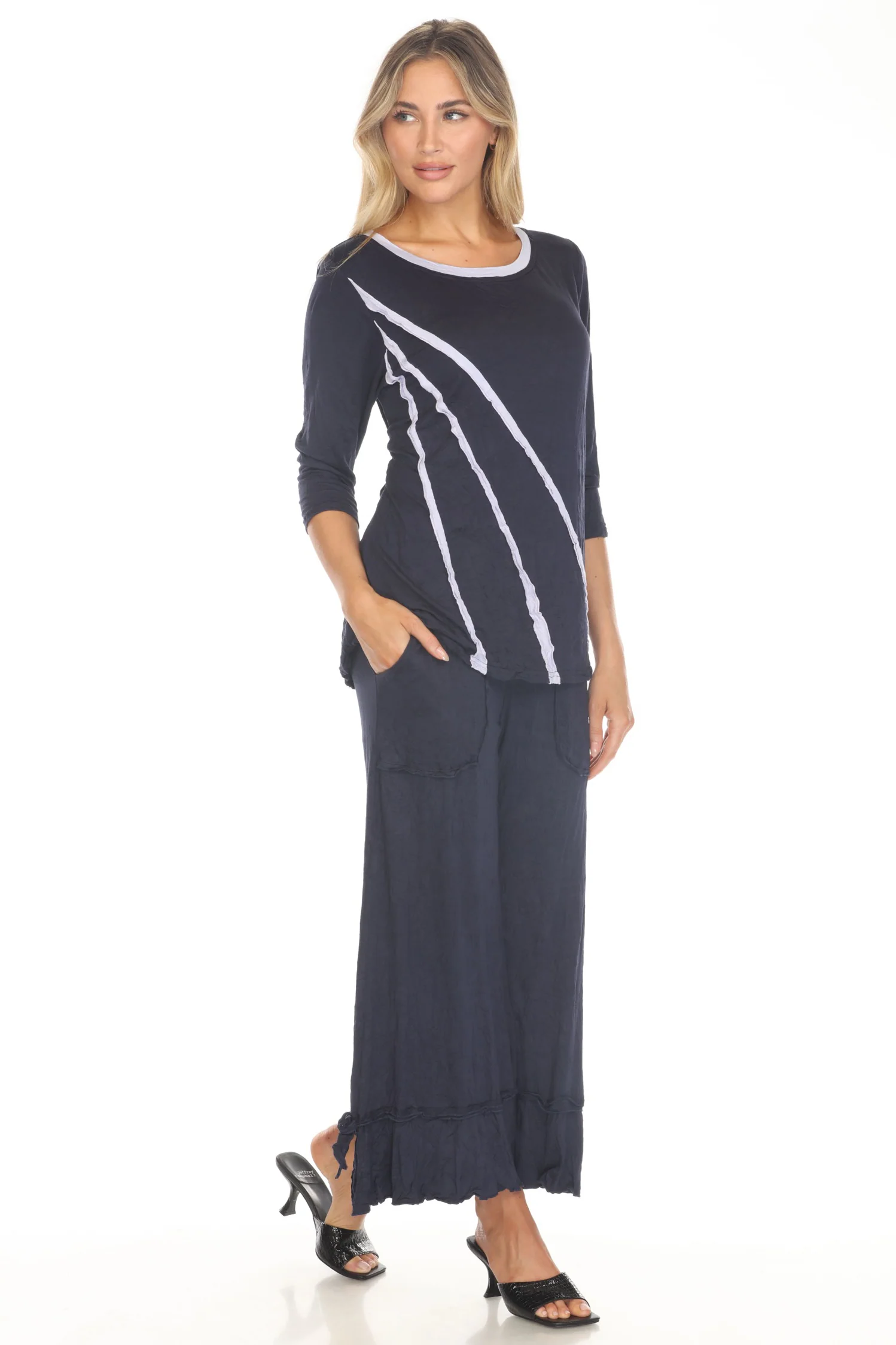 Ava Top and Patch Crop Pant Set - Navy - Image 3
