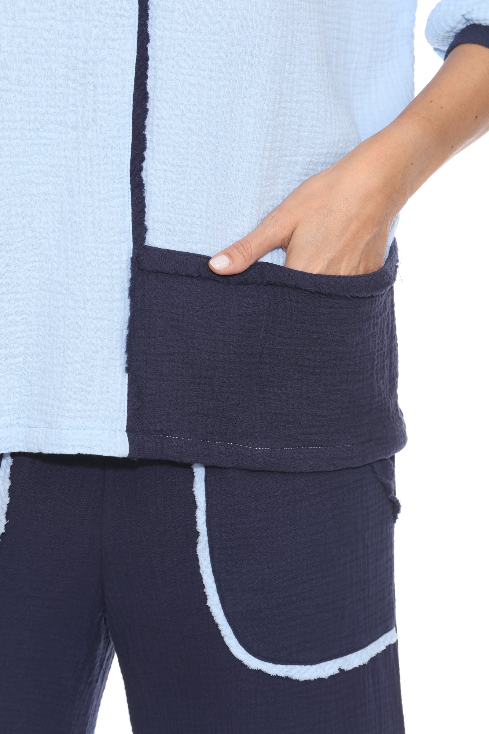 Cotton Patchwork Dolman Top Matching Set - Blue - Image 4