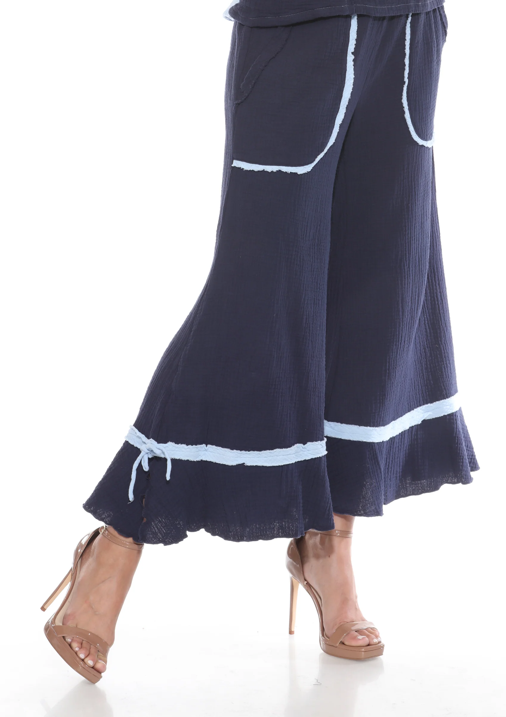 Cotton Patchwork Dolman Top Matching Set - Blue - Image 7