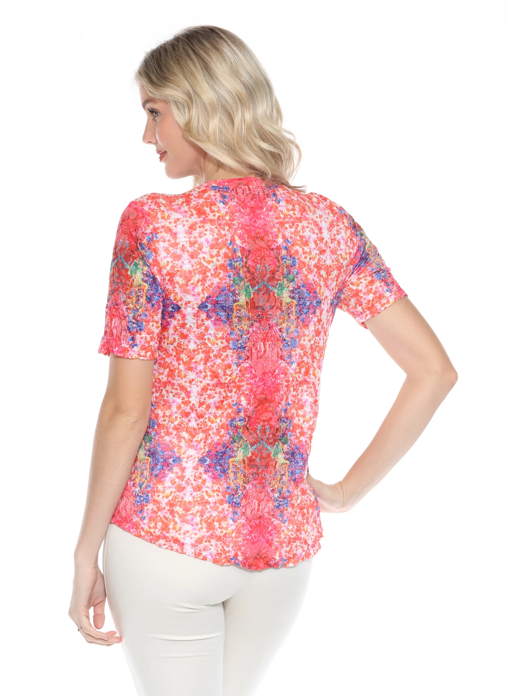 S/S V-Neck Top - Crimson Burst - Image 4