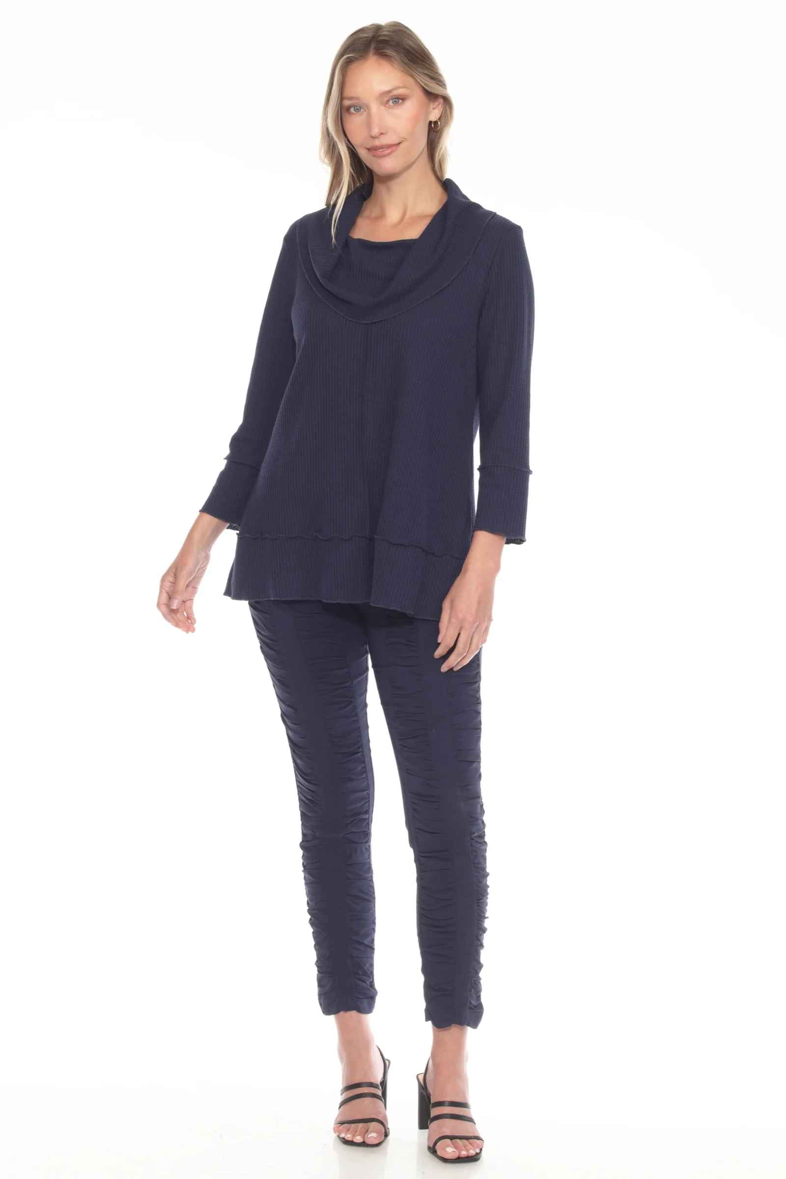 Waffle Knit Cowl Neck Top - Image 3